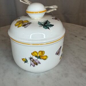 Handcrafted Natural‎ Lavender Floral Bee Ceramic Jar w Lid Decorative Candle 4"